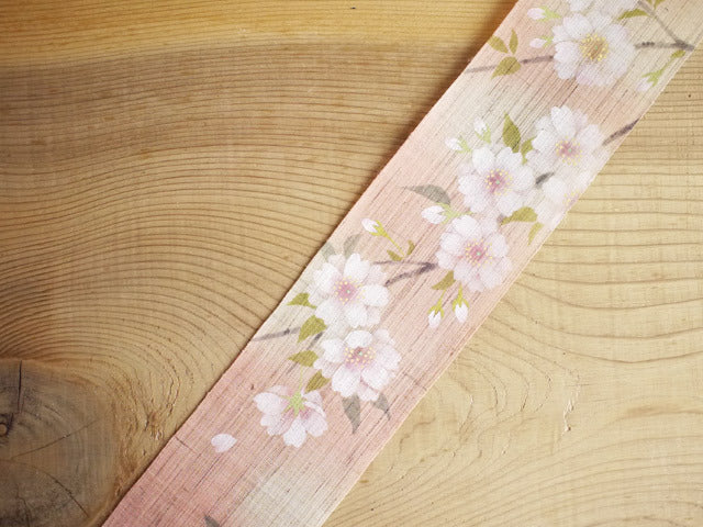 Hand-dyed Linen Japanese Narrow Tapestry - Double Cherry Blossom -, Kyoto Noren, Japanese wall hanging scroll