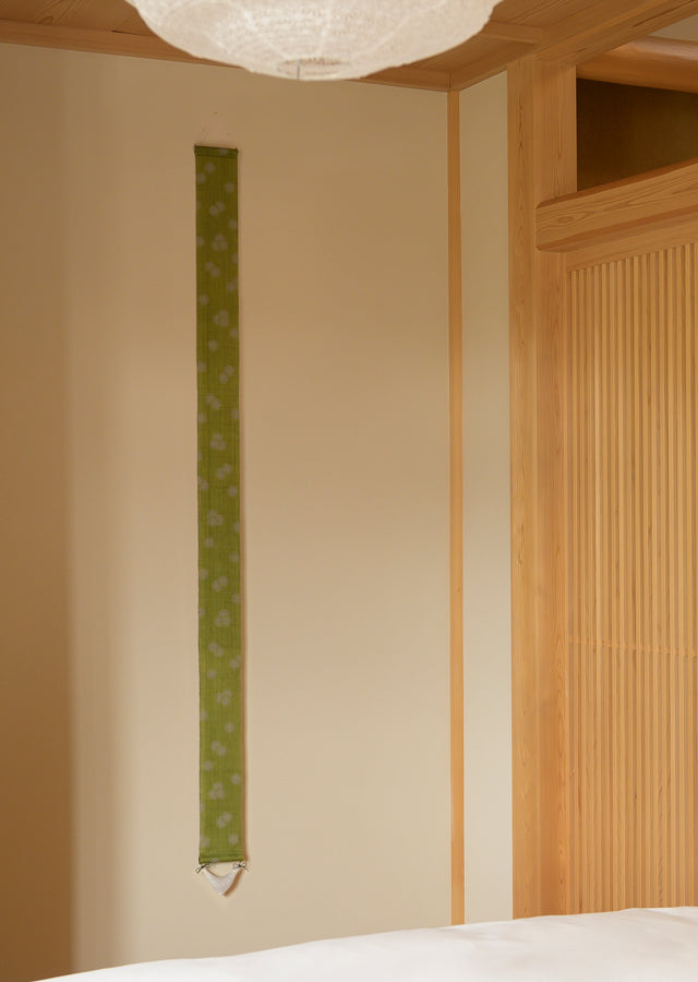 Hand-dyed Linen Japanese Narrow Tapestry with Incense - Pine -, Kyoto Noren, Japanese wall hanging scroll