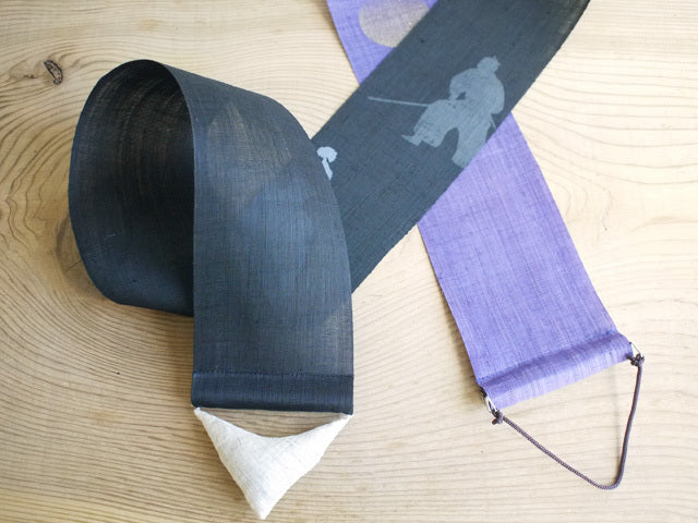 Hand-dyed Linen Japanese Narrow Tapestry - Samurai -, Kyoto Noren, Japanese wall hanging scroll