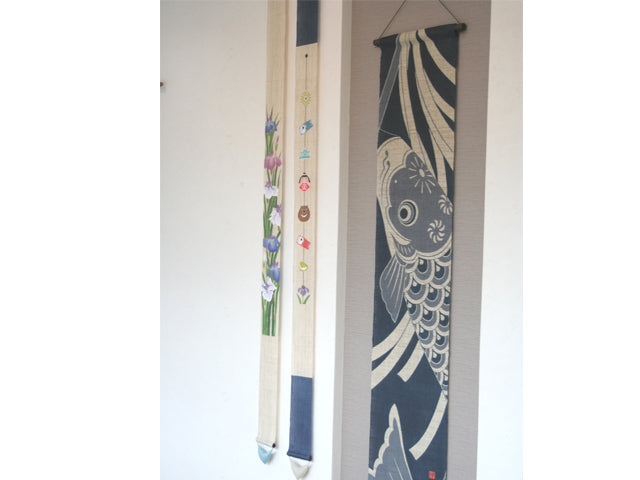 Hand-dyed Linen Japanese Narrow Tapestry -  Tsurushi Kazari (Japanese traditional hanging decorations) for Boy's Festival -, Kyoto Noren, Japanese wall hanging scroll