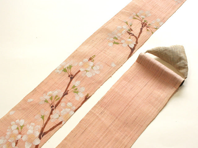 Hand-dyed Linen Japanese Narrow Tapestry - Cherry Blossom -, Kyoto Noren, Japanese wall hanging scroll