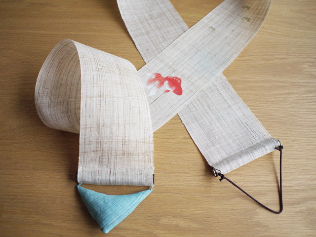 Hand-dyed Linen Japanese Narrow Tapestry - Goldfish -, Kyoto Noren, Japanese wall hanging scroll