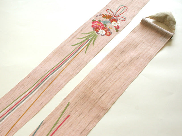 Hand-dyed Linen Japanese Narrow Tapestry - Kusudama(Japanese medicine ball) -, Kyoto Noren, Japanese wall hanging scroll