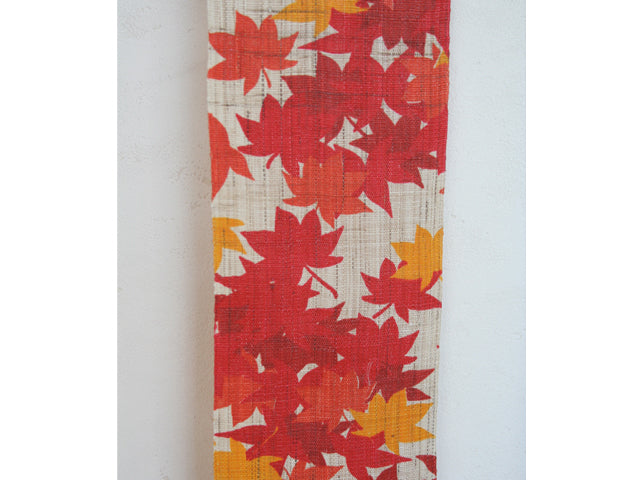 Hand-dyed Linen Japanese Narrow Tapestry - Autumn Leaves -, Kyoto Noren, Japanese wall hanging scroll