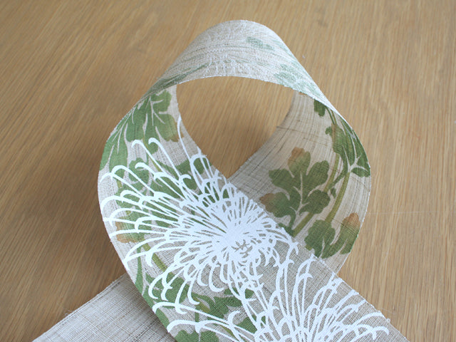 Hand-dyed Linen Japanese Narrow Tapestry - Chrysanthemum -, Kyoto Noren, Japanese wall hanging scroll