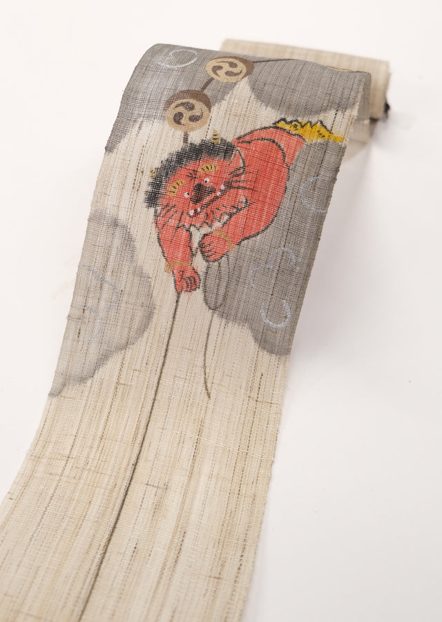 Hand-dyed Linen Japanese Narrow Tapestry - Japanese God of Thunder -, Kyoto Noren, Japanese wall hanging scroll