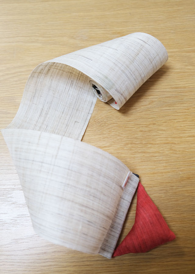 Hand-dyed Linen Japanese Narrow Tapestry - Hana Peach -, Kyoto Noren, Japanese wall hanging scroll