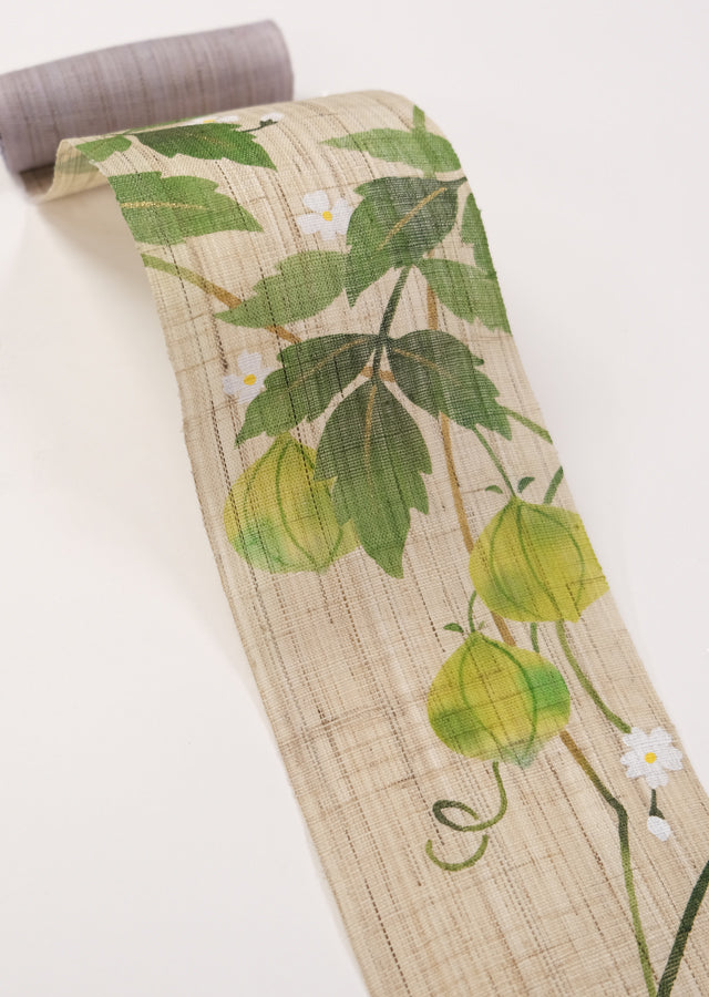 Hand-dyed Linen Japanese Narrow Tapestry - Balloon Vine -, Kyoto Noren, Japanese wall hanging scroll