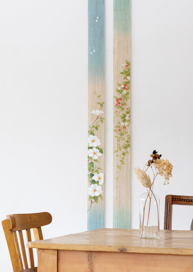 Hand-dyed Linen Japanese Narrow Tapestry - Cypress Vine -, Kyoto Noren, Japanese wall hanging scroll