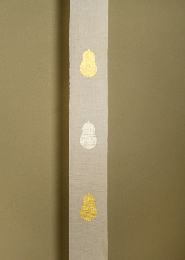 Hand-dyed Linen Japanese Narrow Tapestry with Kanazawa Gold Leaf - Gourd -, Kyoto Noren, Japanese wall hanging scroll