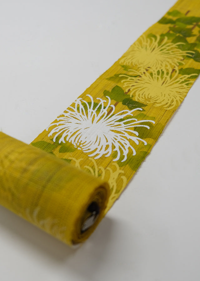 Hand-dyed Linen Japanese Narrow Tapestry - Chrysanthemum -, Kyoto Noren, Japanese wall hanging scroll