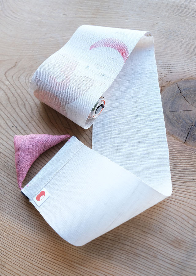 Hand-dyed Linen Japanese Narrow Tapestry - Momotaro (Peach Boy) -, Kyoto Noren, Japanese wall hanging scroll