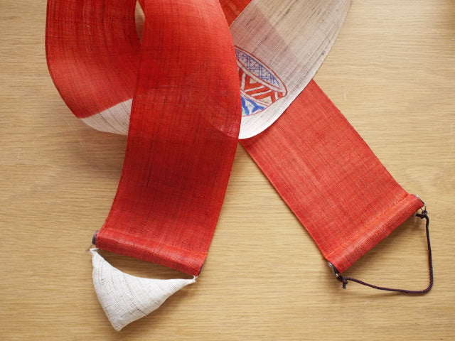 Hand-dyed Linen Japanese Narrow Tapestry - Japanese Soba Choko Cup / Red -, Kyoto Noren, Japanese wall hanging scroll