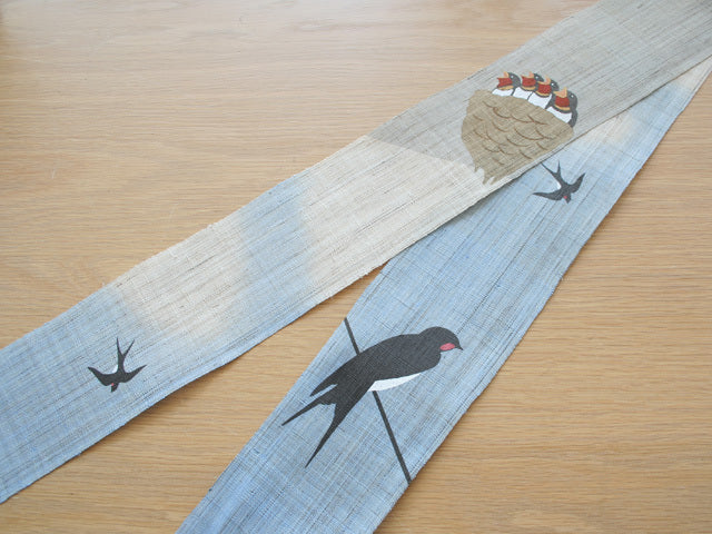 Hand-dyed Linen Japanese Narrow Tapestry - Swallow -, Kyoto Noren, Japanese wall hanging scroll