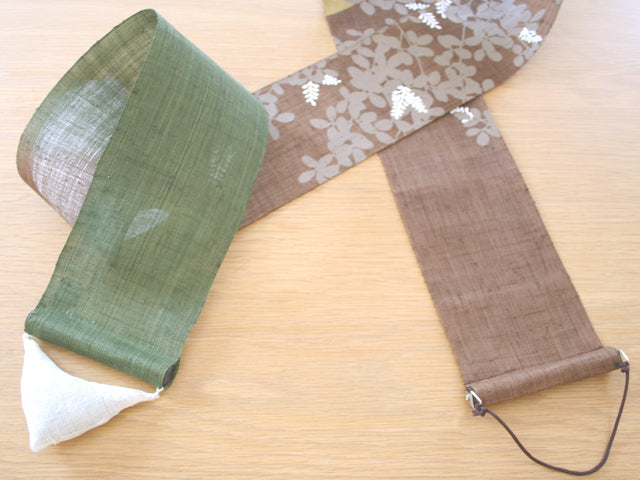 Hand-dyed Linen Japanese Narrow Tapestry - Bush Clover and Rabbit -, Kyoto Noren, Japanese wall hanging scroll
