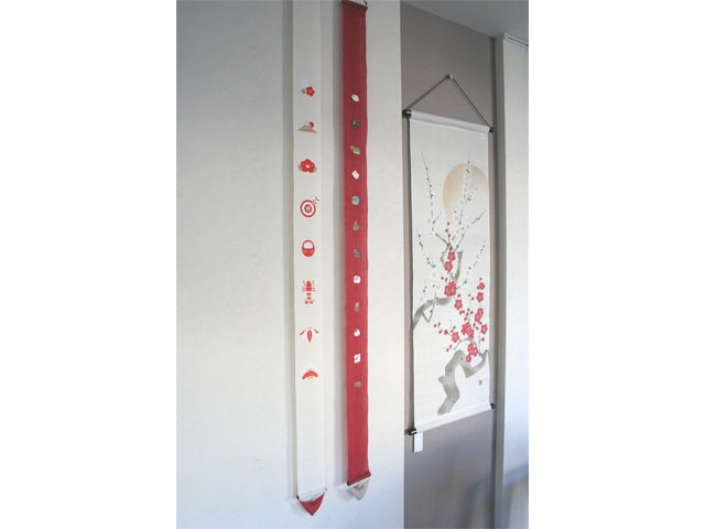 Hand-dyed Linen Japanese Narrow Tapestry - Japanese Zodiac -, Kyoto Noren, Japanese wall hanging scroll