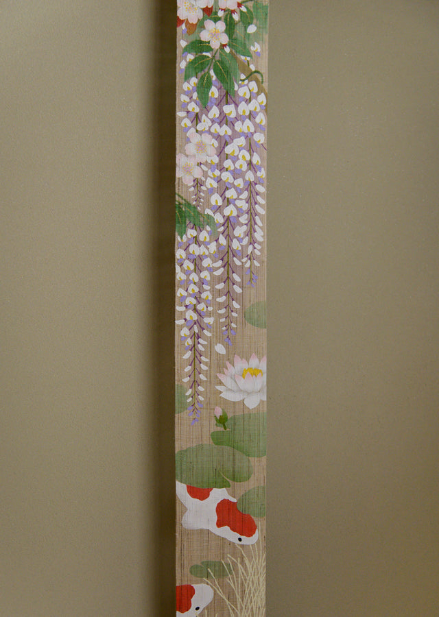 Hand-dyed Linen Japanese Narrow Tapestry with Yuzen Dyeing Technique - Four Seasons -, Kyoto Noren, Japanese wall hanging scroll