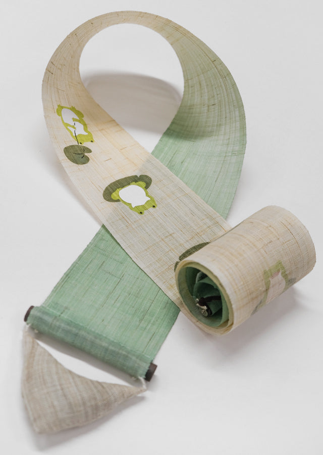 Hand-dyed Linen Japanese Narrow Tapestry - Frog -, Kyoto Noren, Japanese wall hanging scroll