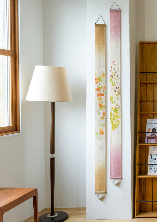 Hand-dyed Linen Japanese Narrow Tapestry - Great Burnet -, Kyoto Noren, Japanese wall hanging scroll
