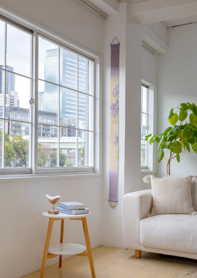 Hand-dyed Linen Japanese Narrow Tapestry - Lavender -, Kyoto Noren, Japanese wall hanging scroll