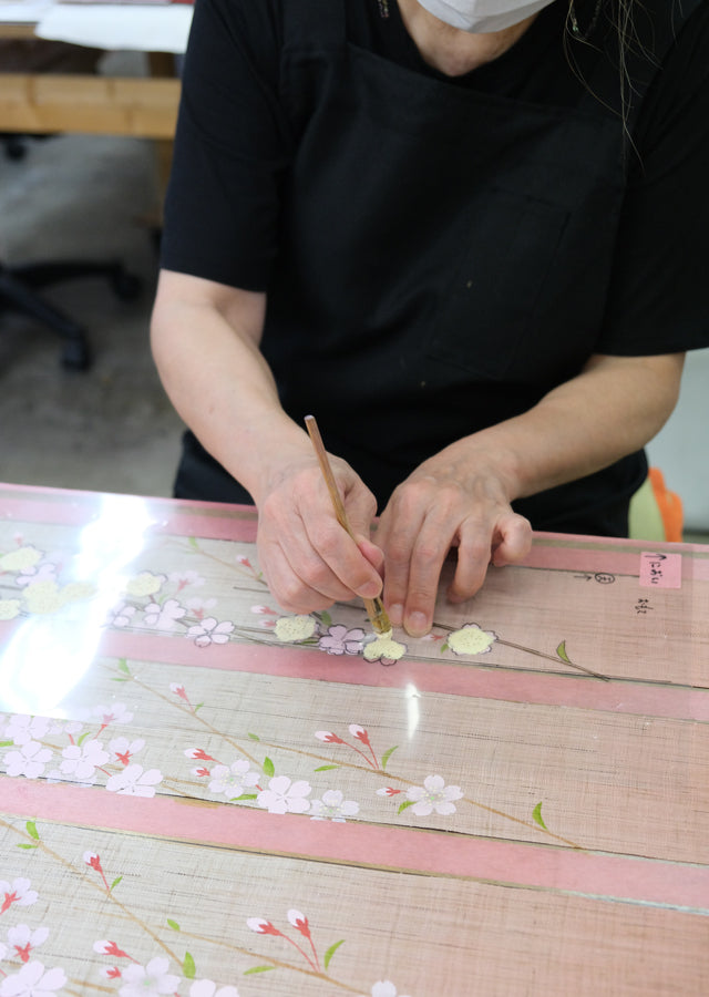 Hand-dyed Linen Japanese Narrow Tapestry - Weeping Cherry Blossom -, Kyoto Noren, Japanese wall hanging scroll