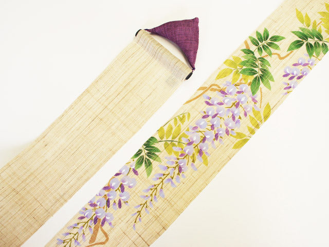 Hand-dyed Linen Japanese Narrow Tapestry - Wisteria -, Kyoto Noren, Japanese wall hanging scroll