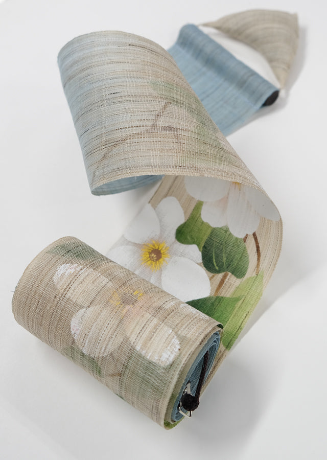 Hand-dyed Linen Japanese Narrow Tapestry - Clematis -, Kyoto Noren, Japanese wall hanging scroll
