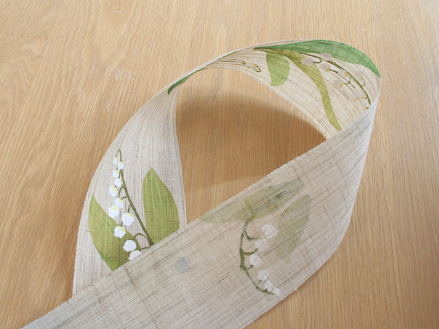 Hand-dyed Linen Japanese Narrow Tapestry - Lily of the Valley -, Kyoto Noren, Japanese wall hanging scroll