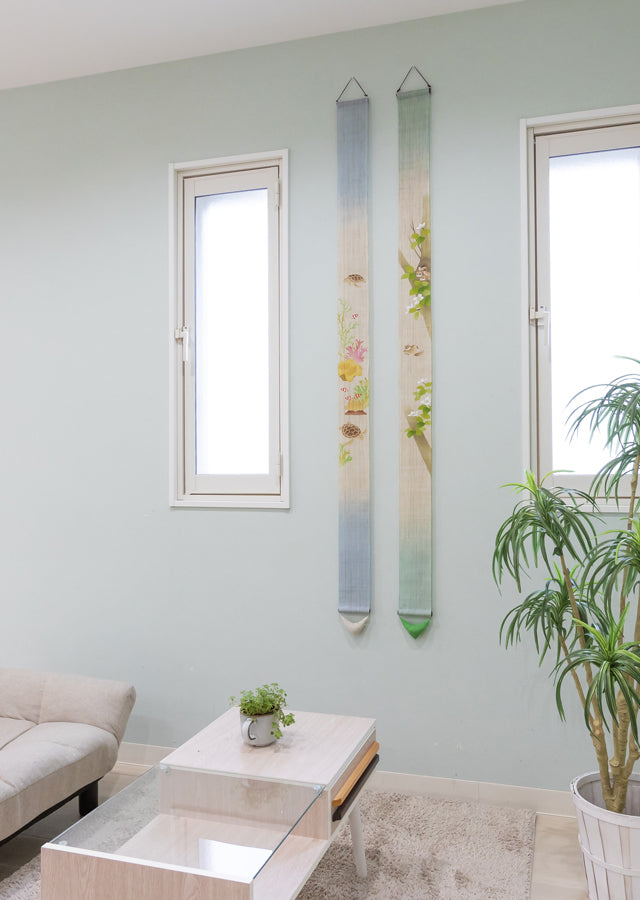 Hand-dyed Linen Japanese Narrow Tapestry - Japanese Flying Squirrel -, Kyoto Noren, Japanese wall hanging scroll
