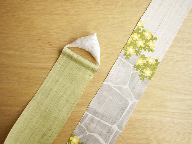 Hand-dyed Linen Japanese Narrow Tapestry - Yellow Sorrel -, Kyoto Noren, Japanese wall hanging scroll