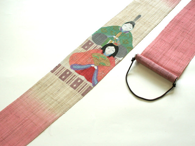 and-dyed Linen Japanese Narrow Tapestry - Odairi-sama and Ohina-sama(emperor and empress) -, Kyoto Noren, Japanese wall hanging scroll