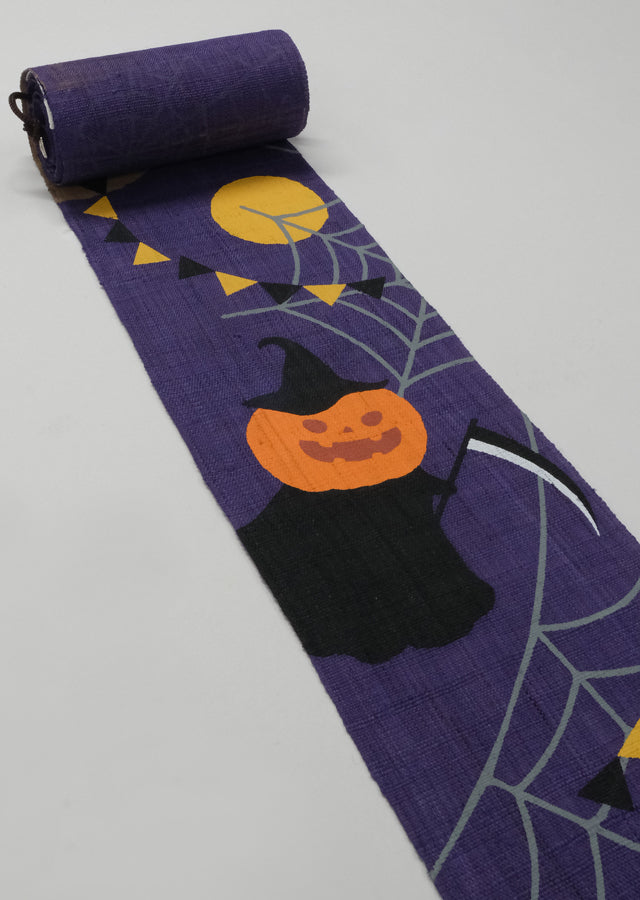 Hand-dyed Linen Japanese Narrow Tapestry - Halloween Party -, Kyoto Noren, Japanese wall hanging scroll