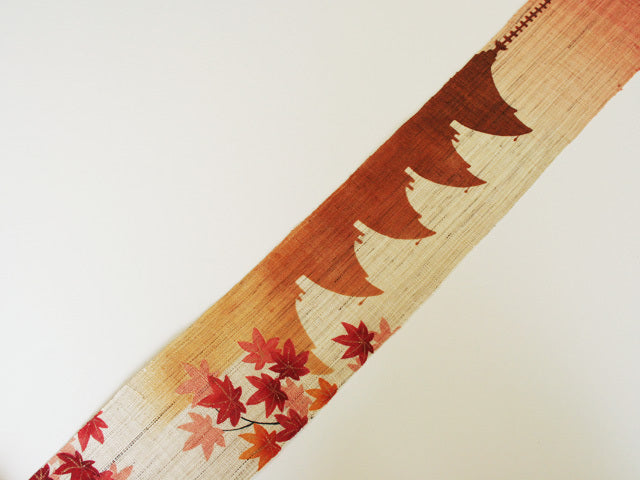 and-dyed Linen Japanese Narrow Tapestry - Maple and Five-storied Pagoda -, Kyoto Noren, Japanese wall hanging scroll