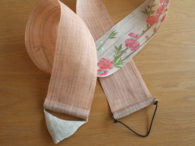 Hand-dyed Linen Japanese Narrow Tapestry - Peach Blossom -, Kyoto Noren, Japanese wall hanging scroll