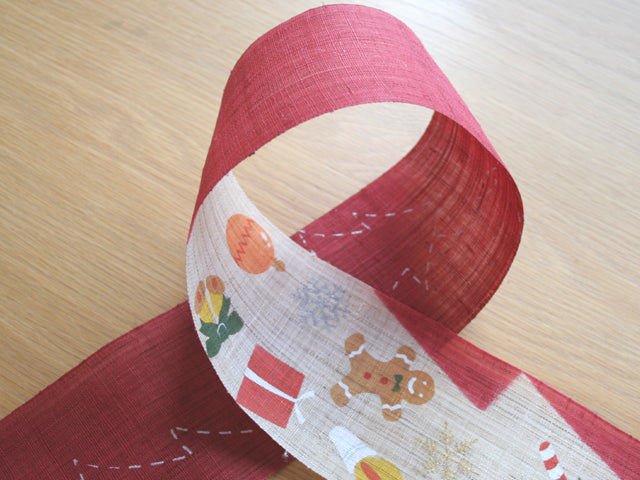 Hand-dyed Linen Japanese Narrow Tapestry - Christmas Tree -, Kyoto Noren, Japanese wall hanging scroll