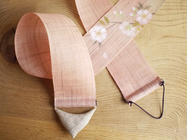 Hand-dyed Linen Japanese Narrow Tapestry - Double Cherry Blossom -, Kyoto Noren, Japanese wall hanging scroll