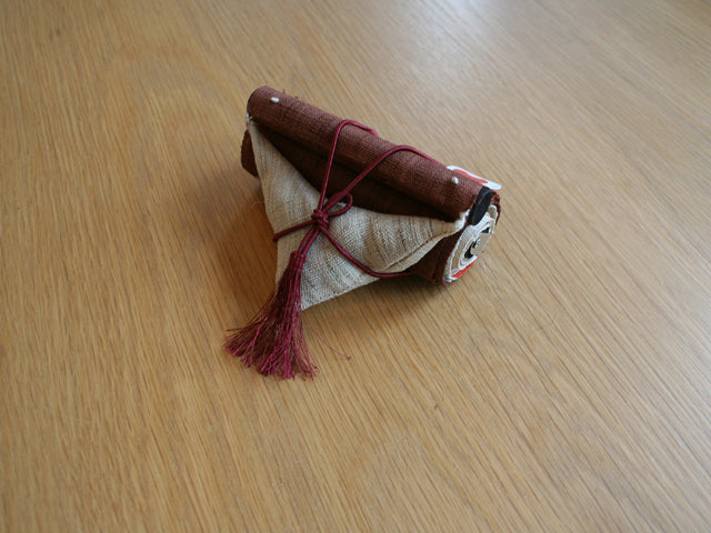 Hand-dyed Linen Japanese Narrow Tapestry - Persimmon and Japanese White-eye -, Kyoto Noren, Japanese wall hanging scroll
