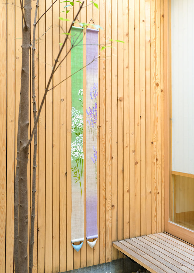Hand-dyed Linen Japanese Narrow Tapestry - Lavender -, Kyoto Noren, Japanese wall hanging scroll
