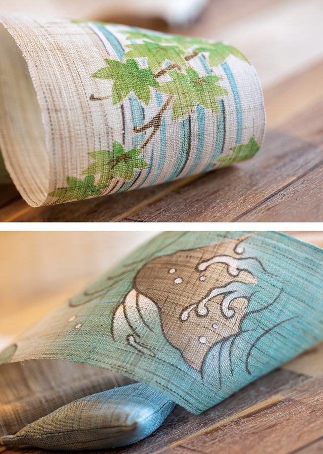 Hand-dyed Linen Japanese Narrow Tapestry - Waterfall -, Kyoto Noren, Japanese wall hanging scroll