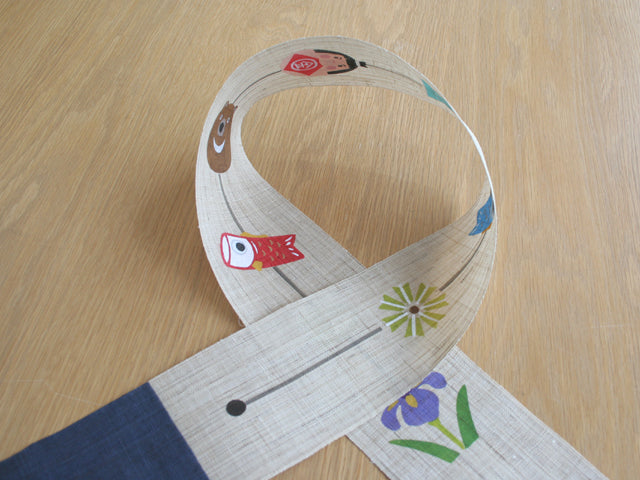 Hand-dyed Linen Japanese Narrow Tapestry -  Tsurushi Kazari (Japanese traditional hanging decorations) for Boy's Festival -, Kyoto Noren, Japanese wall hanging scroll