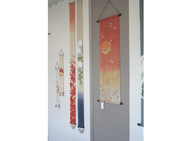 Hand-dyed Linen Japanese Narrow Tapestry - Autumn Leaves -, Kyoto Noren, Japanese wall hanging scroll