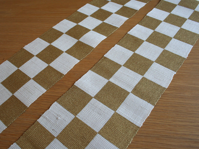 Hand-dyed Linen Japanese Narrow Tapestry - Japanese Check Pattern / Gold -, Kyoto Noren, Japanese wall hanging scroll