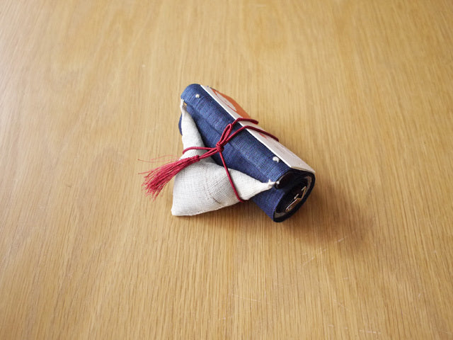 Hand-dyed Linen Japanese Narrow Tapestry - Japanese Soba Choko Cup / Blue -, Kyoto Noren, Japanese wall hanging scroll