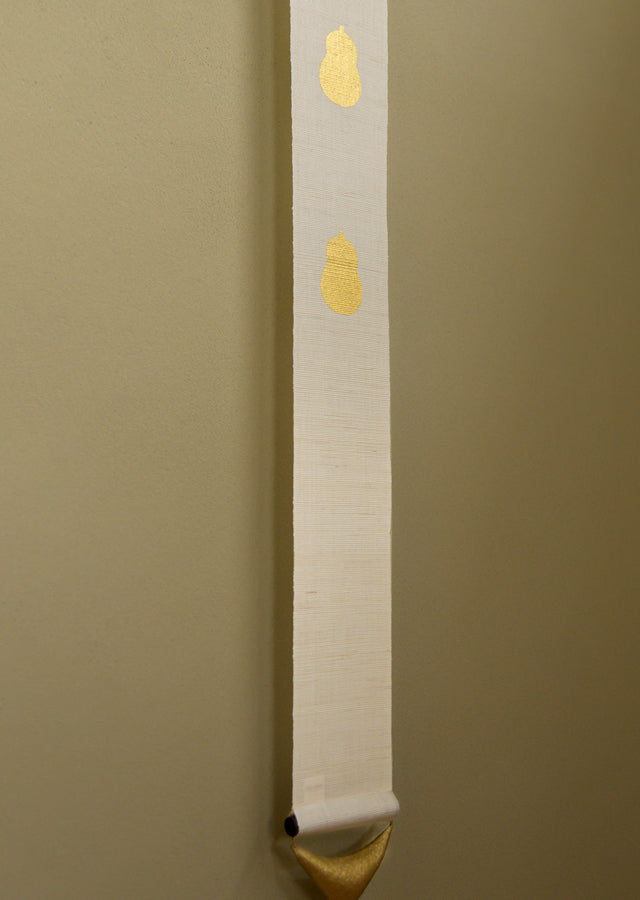 Hand-dyed Linen Japanese Narrow Tapestry with Kanazawa Gold Leaf - Gourd -, Kyoto Noren, Japanese wall hanging scroll