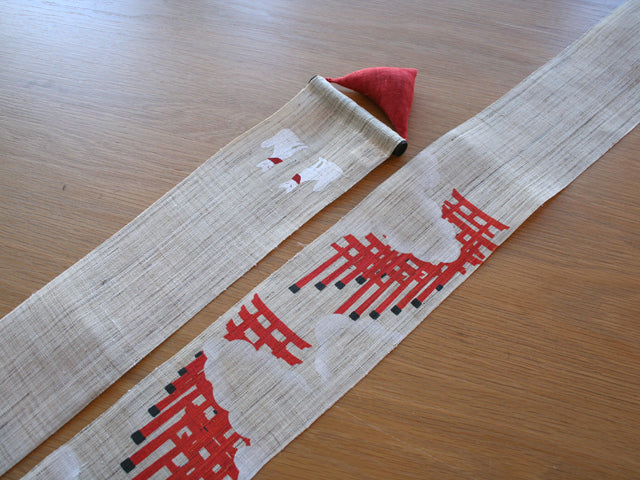 Hand-dyed Linen Japanese Narrow Tapestry - The Thousand Torii -, Kyoto Noren, Japanese wall hanging scroll