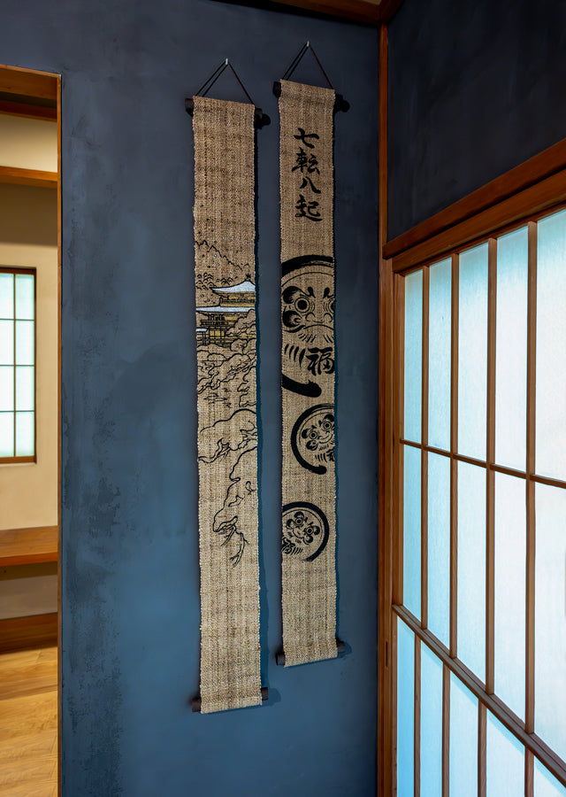 Hand-dyed Linen Japanese Narrow Tapestry 120cm - Kinkakuji Temple -, Kyoto Noren, Japanese wall hanging scroll