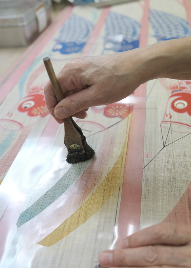 Hand-dyed Linen Japanese Narrow Tapestry - Koinobori (carp-shaped streamer) -, Kyoto Noren, Japanese wall hanging scroll