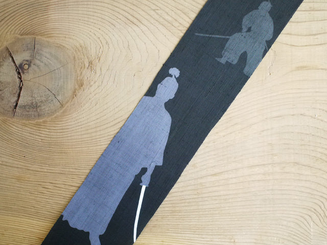 Hand-dyed Linen Japanese Narrow Tapestry - Samurai -, Kyoto Noren, Japanese wall hanging scroll
