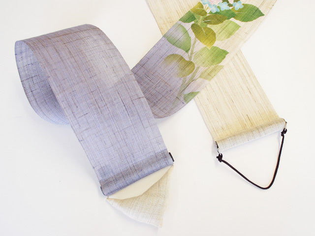 Hand-dyed Linen Japanese Narrow Tapestry - Lacecap Hydrangea -, Kyoto Noren, Japanese wall hanging scroll