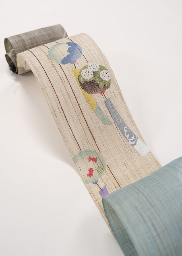 Hand-dyed Linen Japanese Narrow Tapestry - Furin(Japanese wind bell) -, Kyoto Noren, Japanese wall hanging scroll